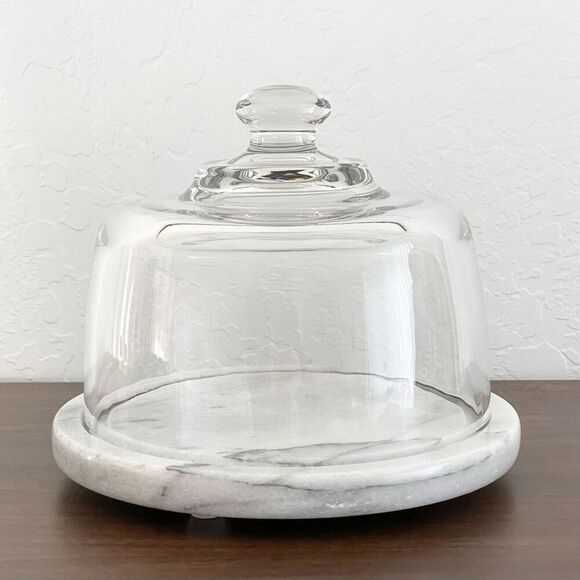 Vintage Marble Cloche Cupcake Display Cheese Holder Glass Cover‎ Party Decor 7" - Picture 1 of 6